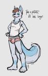  anthro bulge canine clothed clothing english_text fox half-closed_eyes looking_at_viewer male mammal open_mouth prettyokaymrfox simple_background smile solo text tongue underwear 