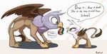  2016 angry avian beak daughter dialogue duo english_text father father_and_daughter female feral friendship_is_magic gilda_(mlp) gryphon male my_little_pony parent ponythroat simple_background text vore white_background wings young 