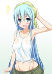  aqua_(konosuba) blue_eyes blue_hair kono_subarashii_sekai_ni_shukufuku_wo! long_hair midriff navel shiwo solo 