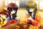  :3 :d =_= absurdres black_eyes black_hair braid brown_hair carnelian chestnut_mouth drawing eyepatch food fruit green_eyes green_hair highres holding huge_filesize kantai_collection kiso_(kantai_collection) kitakami_(kantai_collection) kotatsu kuma_(kantai_collection) long_hair mandarin_orange marker multiple_girls objectification ooi_(kantai_collection) open_mouth parted_lips school_uniform serafuku single_braid smile table tama_(kantai_collection) 