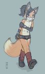  anthro boots canine clothed clothing footwear fox male mammal prettyokaymrfox simple_background smile solo teeth topless underwear 