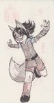  anthro canine clothed clothing fingerless_gloves fox gloves male mammal monochrome open_mouth prettyokaymrfox simple_background smile solo teeth tongue traditional_media_(artwork) 