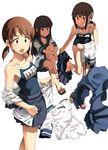  :o bangs bare_shoulders black_eyes black_hair blue_skirt blunt_bangs breasts brown_eyes brown_hair clothes_on_floor clothes_writing collared_shirt competition_school_swimsuit fubuki_(kantai_collection) hatsuyuki_(kantai_collection) kantai_collection leg_hug leg_up long_hair low_ponytail low_twintails multiple_girls name_tag one-piece_swimsuit open_mouth parted_bangs pleated_skirt ponytail sailor_collar sakura_(medilore) sandals school_swimsuit school_uniform serafuku shirayuki_(kantai_collection) shirt short_hair short_ponytail simple_background sitting skirt small_breasts swimsuit swimsuit_under_clothes twintails undressing uniform white_background 