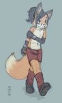  anthro boots canine clothed clothing footwear fox male mammal prettyokaymrfox simple_background smile solo teeth topless 