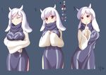  alternate_species animal_humanoid big_breasts blush breast_squish breasts caprine clothed clothing goat_humanoid hair horn humanoid looking_at_viewer mammal model_sheet pose red_eyes s1k_bo1 smile solo toriel undertale video_games white_hair 