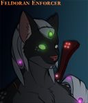  anthro armor blind breasts cat chest_tuft clothed clothing feline female fur galmgaruda51 glowing glowing_eyes headshot_portrait inner_ear_fluff mammal melee_weapon metal portrait scar simple_background solo text tuft weapon 