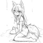  animal_ears blush fox_ears fox_tail greyscale long_hair monochrome natsu_no_koucha off_shoulder original sitting sketch solo tail tears wariza water wet wet_clothes wet_hair 