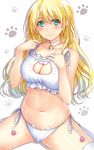  atago_(kantai_collection) bad_id bad_pixiv_id bell blonde_hair breasts cat_cutout cat_ear_panties cat_lingerie cleavage cleavage_cutout green_eyes jingle_bell kantai_collection large_breasts long_hair looking_at_viewer meme_attire morizono_shiki navel panties side-tie_panties smile solo underwear underwear_only 