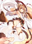  andira_(granblue_fantasy) animal_ears arm_up armpits barefoot blonde_hair blush breasts chestnut_mouth cloud detached_leggings detached_sleeves erune feet flying_nimbus granblue_fantasy highleg kodama_yuu looking_at_viewer monkey_ears monkey_tail open_mouth red_eyes short_hair sideboob small_breasts soles solo staff tail toes 