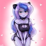  bell blue_eyes blush breasts cat_lingerie cleavage clothed clothing friendship_is_magic hair humanoid looking_at_viewer lumineko mammal multicolored_hair my_little_pony princess_luna_(mlp) smile standing 