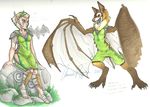 2013 anthro bandage barefoot bat belt breasts brown_fur chainmail claws clothed clothing dungeons_&amp;_dragons elf english_text fan_character female fruit_bat fur grass hair humanoid mammal merylwin open_mouth pointy_ears rock sharp_teeth signature sitting solo teeth text toe_claws touchofsnow transformation were white_hair wings 