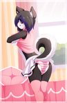  black_fur canine clothing crossdressing dog fur girly legwear looking_back mammal panties purple_eyes raised_tail re-sublimity-kun shirt shirt_lift skirt standing stockings underwear white_fur 