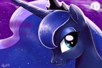  2014 adlynh blue_eyes blue_fur blue_hair cloud crown equine female feral friendship_is_magic fur hair horn looking_at_viewer mammal moon my_little_pony night outside portrait princess_luna_(mlp) sky smile solo star winged_unicorn wings 