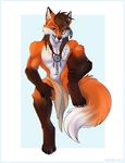  2016 4_toes anthro anyare black_fur blue_eyes brown_fur brown_hair canine dipstick_tail fox full-length_portrait fur hair inner_ear_fluff looking_at_viewer male mammal multicolored_fur multicolored_tail orange_fur orange_tail portrait simple_background smile solo toes white_background white_fur white_tail 