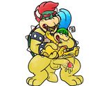  age_difference anal anal_penetration blue_hair blush bowser bowserboy101 cuffs_(disambiguation) cum cum_in_mouth cum_inside duo father father_and_son finger_in_mouth hair hand_in_mouth horn koopa larry_koopa leash male male/male mario_bros messy nintendo oral parent penetration penis red_hair saliva scalie shell simple_background size_difference son video_games white_background young 