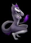 2016 anthro areola black_background breasts butt claws crouching female fur grey_fur hair looking_at_viewer navel nipples nude purple_fur purple_hair purple_lips purple_nipples sergal side_view simple_background smile solo storm_(stormblazer) toe_claws tuft valita-es white_fur yellow_eyes 