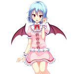  :d bad_id bad_pixiv_id bat_wings blue_hair bow bowtie collar cowboy_shot dress eyebrows eyebrows_visible_through_hair eyelashes fang frilled_dress frills hair_between_eyes head_tilt junior27016 looking_at_viewer open_mouth pink_dress pointy_ears puffy_short_sleeves puffy_sleeves red_bow red_eyes red_neckwear red_ribbon remilia_scarlet ribbon short_hair short_sleeves simple_background smile solo spikes tareme tooth touhou vampire white_background wings wrist_cuffs 