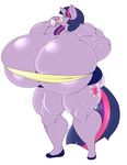  2015 anthro anthrofied big_breasts blue_hair breasts clothed clothing cutie_mark drinking eikasianspire equine eyes_closed female footwear friendship_is_magic hair horn horse huge_breasts hyper hyper_breasts long_hair mammal muscular my_little_pony pink_hair pony purple_hair shoes shorts simple_background skimpy solo standing tight_clothing twilight_sparkle_(mlp) unicorn white_background 