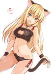  animal_ears ass_visible_through_thighs bell bismarck_(kantai_collection) blue_eyes blush bra breasts cat_cutout cat_ear_panties cat_ears cat_lingerie cat_tail cleavage cleavage_cutout highres jingle_bell kantai_collection long_hair looking_at_viewer medium_breasts meme_attire navel oota_yuuichi panties side-tie_panties solo tail underwear underwear_only 