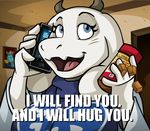  2016 anthro blue_eyes boss_monster caprine cellphone english_text female goat holding_object horn long_ears mammal open_mouth parody phone solo taken_(movie) text toriel undertale video_games wolfjedisamuel 