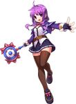  absurdres ahoge aisha_(elsword) alternate_costume belt black_legwear braid elsword fingerless_gloves full_body gloves highres holding holding_wand magician_(elsword) purple_eyes purple_hair staff thighhighs transparent_background twin_braids wand zettai_ryouiki 