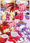  amy_rose bbmbbf bed bottomless butt clothed clothing comic female female/female fiona_fox group mobius_unleashed nic_the_weasel palcomix panties sonic_(series) text underwear 