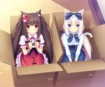  :&lt; animal_ears ascot bangs blue_eyes blunt_bangs blush bow box breasts brooch brown_eyes buttons cardboard_box cat_ears cat_tail center_frills chocola_(sayori) clenched_hands cross-laced_clothes dress eyebrows_visible_through_hair frilled_dress frills game_cg gem hair_bow hair_ribbon highres in_box in_container indoors jewelry light_particles lolita_fashion long_hair looking_at_viewer low_twintails multiple_girls nekopara pinstripe_pattern polka_dot polka_dot_bow pout ribbon ribbon-trimmed_ornament ribbon_trim sayori sidelocks sitting slit_pupils small_breasts striped tail tail_ribbon tile_floor tiles twintails v_arms vanilla_(sayori) very_long_hair white_hair wrist_cuffs 