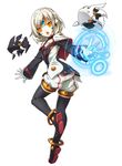  alternate_costume alternate_hairstyle another_code_(elsword) boots capelet elsword eve_(elsword) forehead_jewel gloves moby_(elsword) official_art remy_(elsword) short_hair shorts thigh_boots thighhighs white_hair 