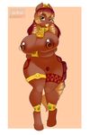  2016 amber_eyes anklet anthro areola bell big_breasts bracelet breasts crown equine fan_character female gold_(metal) horse jewelry kloudmutt lipstick mammal my_little_pony nipple_piercing nipples nude piercing pony pussy solo 