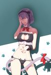  :p alternate_costume ass_visible_through_thighs bad_id bad_pixiv_id bangs bare_shoulders bell black_flower black_panties black_ribbon black_rose blue_eyes bow bowtie breasts cat_cutout cat_ear_panties cat_lingerie cat_tail cleavage cleavage_cutout collarbone cowboy_shot dagashi_kashi detached_collar flower frills hair_flower hair_ornament hair_ribbon hairband hand_on_own_face hand_on_own_stomach harafha highres jingle_bell large_breasts looking_at_viewer meme_attire nail_polish navel panties paw_print purple_hair red_bow red_nails red_neckwear ribbon ringed_eyes rose shade shadow shidare_hotaru short_hair solo stomach strapless string_panties tail tail_bow tongue tongue_out underwear underwear_only wrist_cuffs 