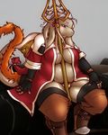  340m/sec boots braless breasts cleavage clothed clothing ear_piercing female final_fantasy final_fantasy_tactics fingerless_gloves footwear gloves hair jewelry legwear nu_mou piercing robe sitting slightly_chubby staff thick_thighs thigh_high_boots underwear video_games white_hair 