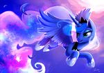  blue_hair crown equine feathered_wings feathers female feral flying friendship_is_magic hair horn jewelry long_hair mammal my_little_pony necklace open_mouth princess_luna_(mlp) shira-hedgie solo star winged_unicorn wings 