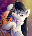  2013 abstract_background adlynh black_hair bow earth_pony equine female feral friendship_is_magic fur grey_fur hair horse looking_at_viewer mammal musical_instrument my_little_pony octavia_(mlp) pony purple_eyes solo violin 