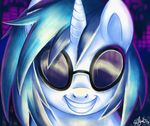  2013 abstract_background adlynh equine eyewear female feral friendship_is_magic fur glasses hair horn looking_at_viewer mammal multicolored_hair my_little_pony smile solo two_tone_hair unicorn vinyl_scratch_(mlp) white_fur 