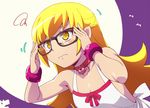  bare_shoulders bespectacled blonde_hair blush_stickers brown_eyes collar glasses hairu long_hair monogatari_(series) oshino_shinobu pointy_ears solo yellow_eyes 