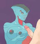  alien breasts cum cum_on_breasts cum_on_face duo female fugasvbashnyu hi_res human interspecies inverted_nipples lips male mammal mass_effect multi_breast multiple_eyes nipples penis prothean sex titfuck video_games 