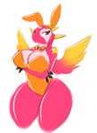  &lt;3 averyshadydolphin belly big_breasts black_claws body_marks bow breasts bunny_costume camel_toe claws cleavage clothed clothing dragon female frown heartlandraco horn orange_bow orange_dress pink_skin playboy playboy_clothes red_eyes reptile scalie solo star thick_thighs wide_hips wings yu-gi-oh 