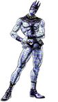  3d_(artwork) cgi clothed clothing digital_media_(artwork) featureless_crotch generic:whitesnake humanoid jojo&#039;s_bizarre_adventure leather male muscular not_furry official_art simple_background skimpy solo stand_(jjba) standing studs unknown_artist white_background white_eyes whitesnake_(jjba) 
