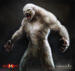  action_pose angry biceps bigfoot black_background blue_eyes claws detailed digital_media_(artwork) fangs fur julianna_kolakis looking_at_viewer male muscular muscular_male naturally_censored official_art open_mouth pecs pink_nose rage saliva sharp_teeth simple_background solo standing teeth the_mummy_3 white_fur 