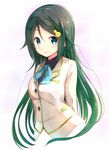  arms_behind_back bad_id bad_pixiv_id black_hair blue_eyes blush gradient_hair green_hair hair_ornament izumi_reina long_hair multicolored_hair musaigen_no_phantom_world sekiyu. smile solo very_long_hair 