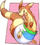  :d brown_fur diaper feral fur furret kurikia nintendo pok&eacute;mon simple_background solo stripes video_games 