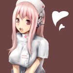  breasts commentary_request hat headphones large_breasts long_hair looking_at_viewer nitroplus nurse nurse_cap open_mouth pink_hair rainen_ganbarimashita red_eyes solo super_sonico 