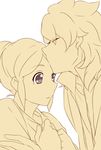  1girl closed_eyes forehead_kiss fudou_akio hetero inazuma_eleven_(series) inazuma_eleven_go kiss kudou_fuyuka monochrome sekina simple_background upper_body white_background 