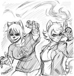  anarchy badger bailey_rosworth blaze_shirazi clothing cosplay digital_media_(artwork) duo feline female fire fur hair jacket kingoffighters mammal mustelid pltnm06ghost pose pyrokinetic randochris shirt short_hair sketch smile smirk taped_fists tiger 