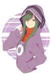  green_hair hand_in_pocket hood hoodie kagerou_project kido_tsubomi long_hair looking_at_viewer red_eyes sekina solo 