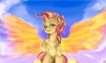  2015 animated blush cloud cutie_mark equestria_girls equine equum_amici female feral flying green_eyes hair horn mammal mrs1989 multicolored_hair my_little_pony sky solo sunset_shimmer_(eg) two_tone_hair winged_unicorn wings 