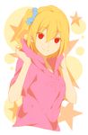  blonde_hair hood hoodie kagerou_project kisaragi_momo looking_at_viewer official_style red_eyes sekina side_ponytail smile solo star 