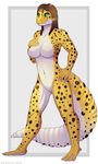  anthro big_tail breasts connie_birchenough dreadlocks featureless_breasts female leopard_gecko navel nude pinup pose pussy zazush-una 