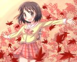  black_eyes black_hair leaf maple_leaf nichijou open_mouth school_uniform shinonome_nano short_hair solo tokisadame_school_uniform winding_key yuukin 