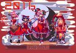  5girls anger_vein black_hair blank_eyes blush boots bowl bowl_hat broom bun_cover closed_eyes cosplay detached_sleeves double_bun flying_sweatdrops full-face_blush full_body gourd hair_ribbon hair_tubes hakurei_reimu hakurei_reimu_(cosplay) hat hata_no_kokoro horns ibaraki_kasen ibuki_suika japanese_clothes long_hair long_sleeves looking_at_viewer lying midriff migel_futoshi miko minigirl monkey_mask multiple_girls navel noh_mask o_o object_on_head open_mouth orange_hair petals pink_hair pixel_art pose ribbon ripping shirt short_hair skirt skirt_set sleeping smile smirk socks sparkle string sukuna_shinmyoumaru tears text_focus touhou translated wavy_mouth wide_sleeves yin_yang zzz 